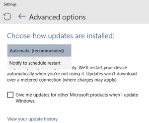  Prior versions of Windows would let you opt out of update notifications entirely, or defer updates until later. Windows 10 takes away those choices. Your only choice now is to delay any needed automatic reboot until you are ready for it.