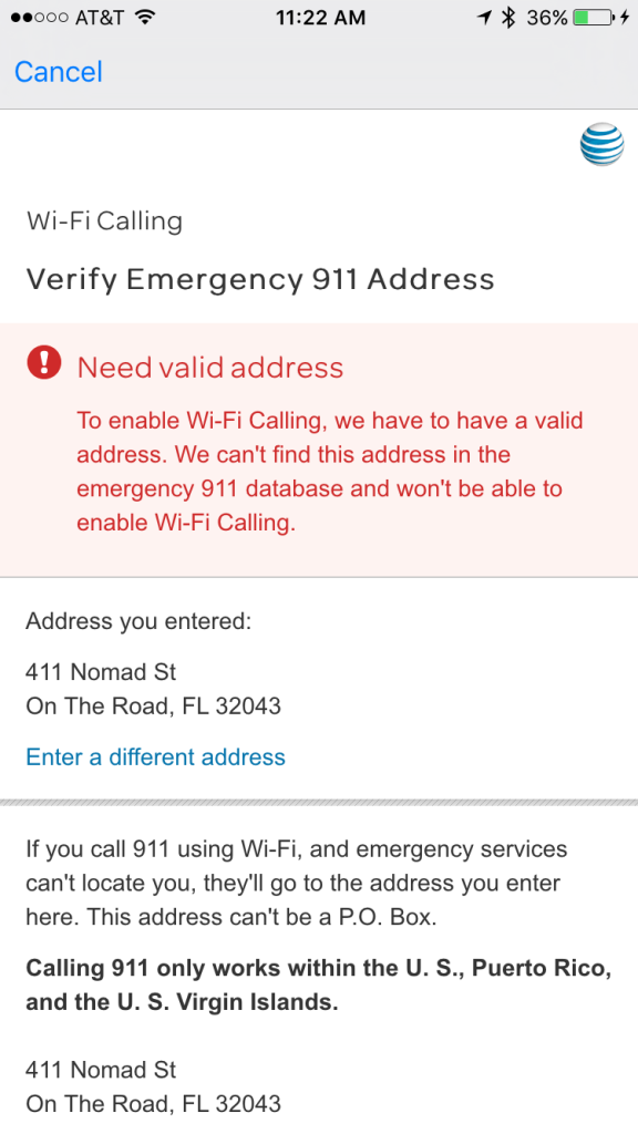 Deciding what address to enter for 911 calls can be tricky for nomads.
