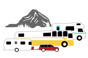 Three RV Types In Front of Mountains Icon