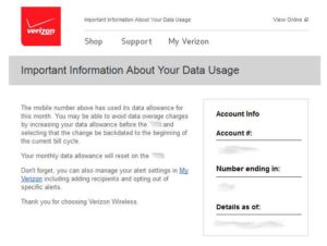 Customers are given this notification when logging into My Verizon if the Internet Block is in place.