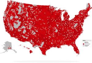 Verizon has deployed LTE Advanced to 451 cities so far - and has coverage in a lot more rural areas than T-Mobile.