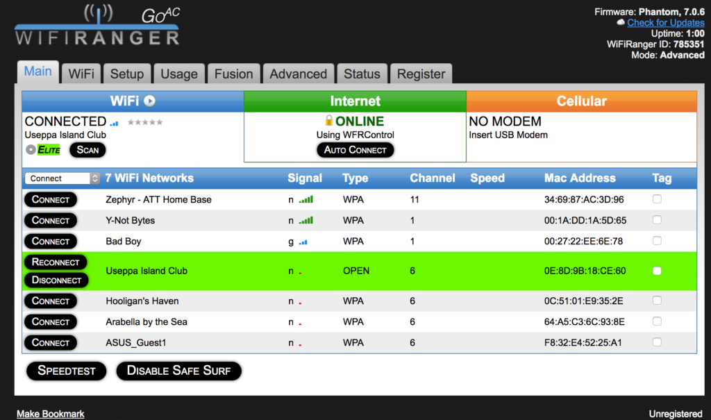 WiFiRanger Dashboard screenshot