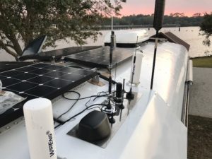 Picture of various antennas mounted on an RV roof