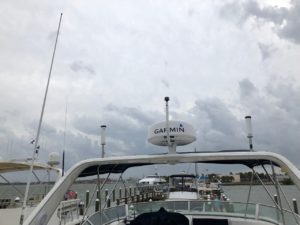 Antennas on a boat radar arch