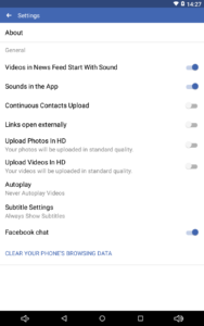 Android Facebook App Settings