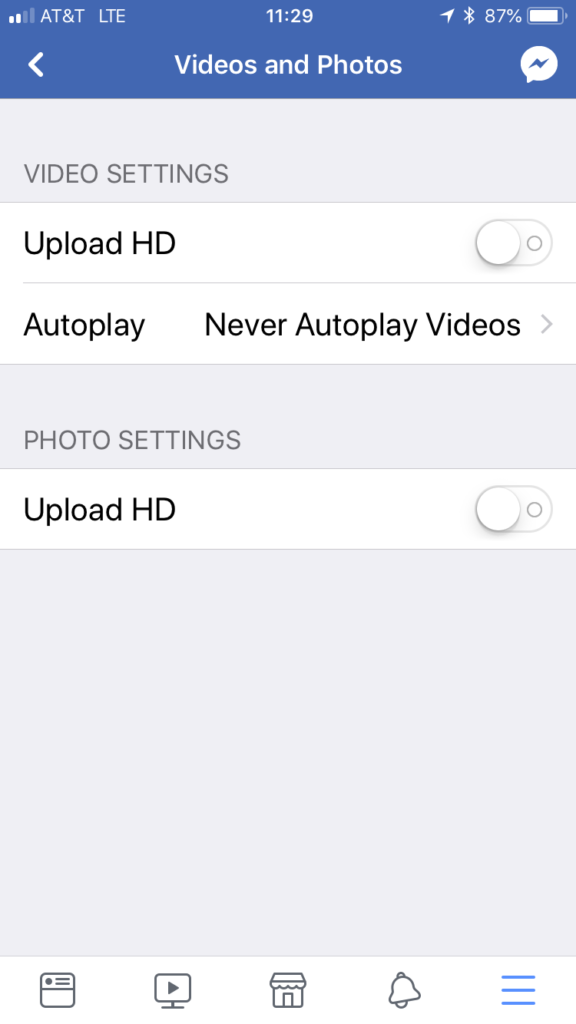 iOS video and photo settings
