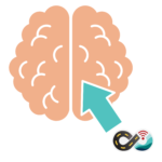 Brain with arrow pointing to it from the mobile internet resource center icon