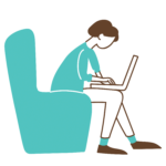 icon of a person sitting in a recliner chair using a laptop