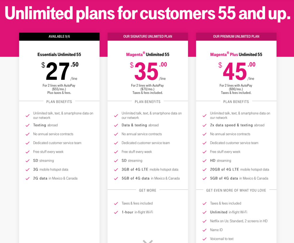 T-Mobile Introduces Essentials Unlimited 55+ Plan - Offering 3 Tiers of