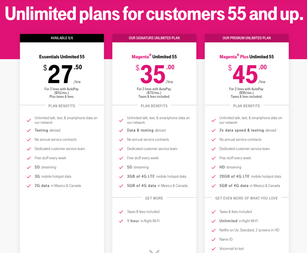 TMobile Introduces Essentials Unlimited 55+ Plan Offering 3 Tiers of