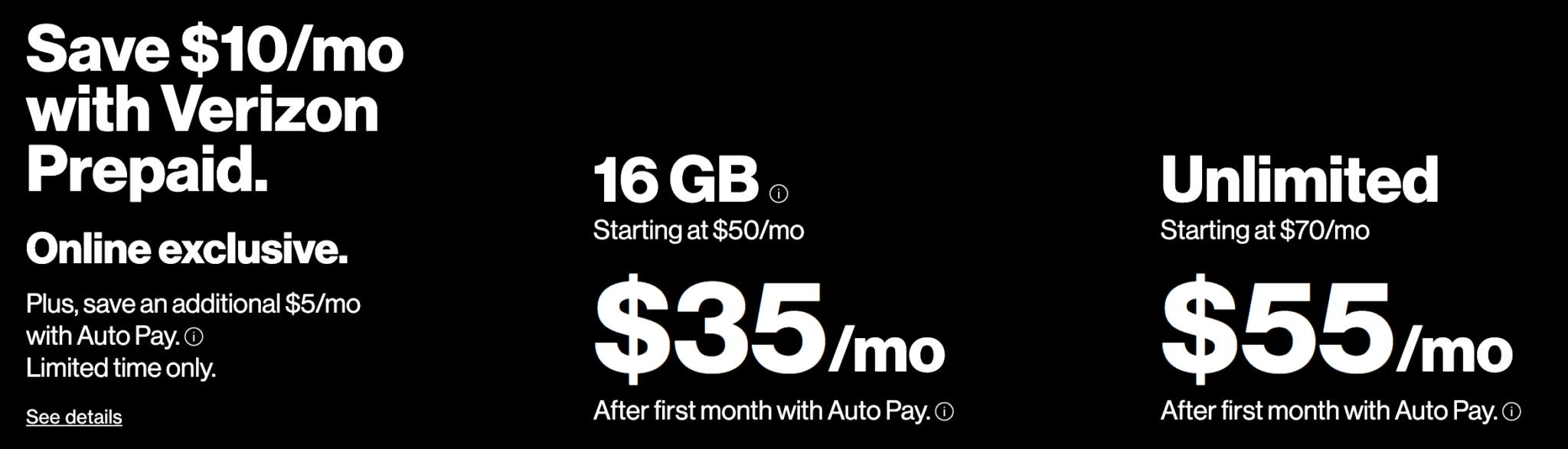 Verizon Prepaid 'Limited Time' 10/month Discount on 16GB or Unlimited