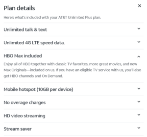 ATT Plan details with HBO max included