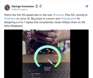 Verizon Flex 5G Speed tweet from George Koroneos