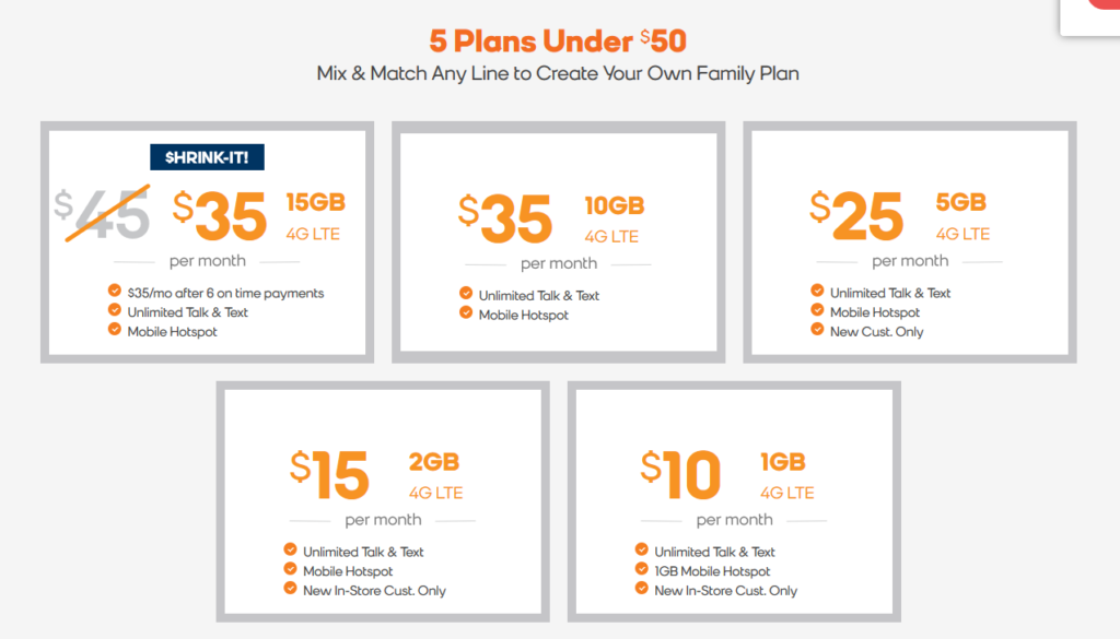 Boost 5 Plans Under $50 details as of August 2020