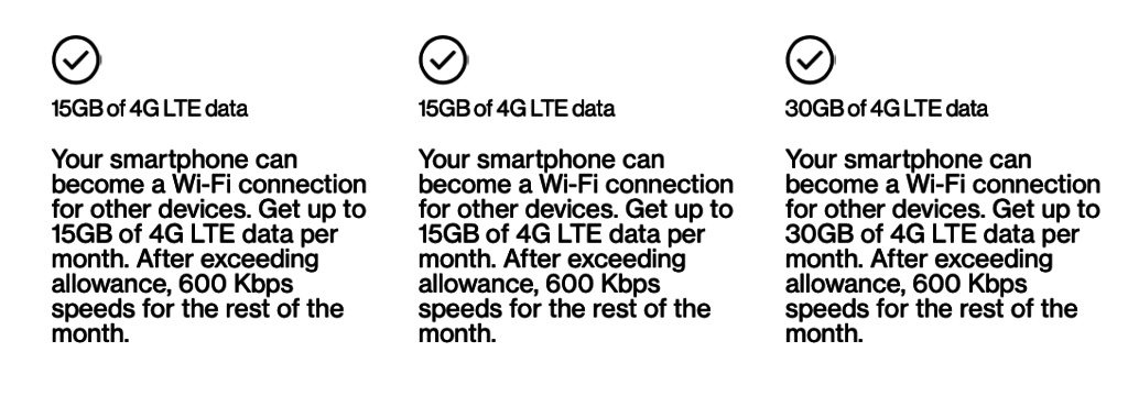 Mobile Hotspot fine print for the new plans as of August 2020