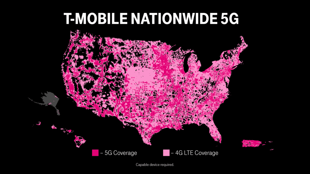 T-Mobile Nationwide 5G map as of August 2020