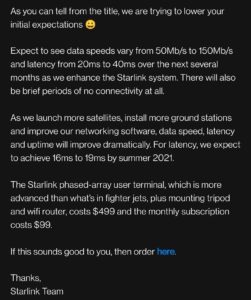 A screenshot of the Starlink beta invitation email