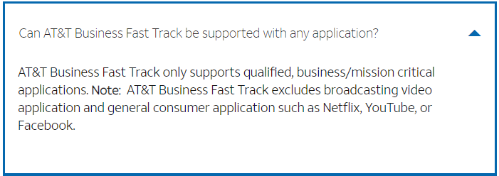 AT&T Business Fast Track Limitations