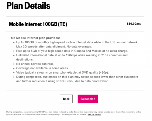t-mobile 100gb data plan details screen shot