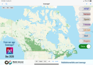 Telus Canada coverage as of December 2020