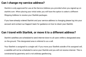 starlink mobility FAQ screenshot