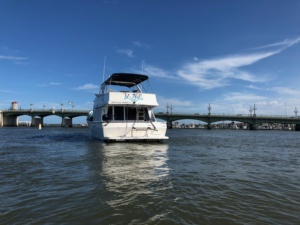 Boat approaching a bridge on the Great Loop with mobile internet