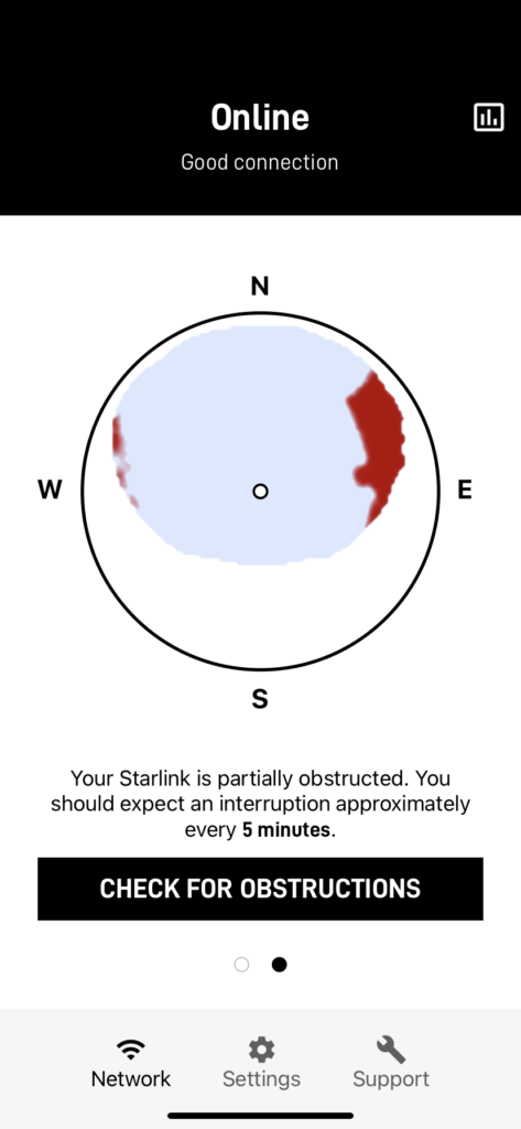 starlink app obstruction