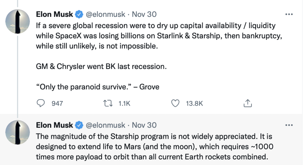 SpaceX Elon Musk Bankruptcy Quote
