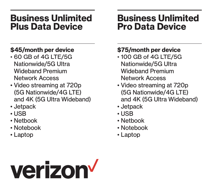 verizon business data device plans jan 2022