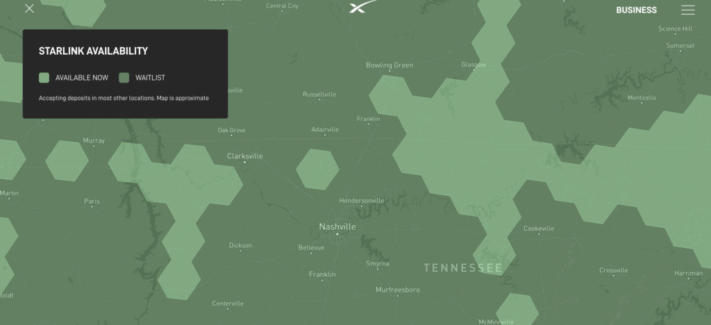 Starlink Availability map zoomed in