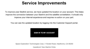 Starlink Service Improvements email