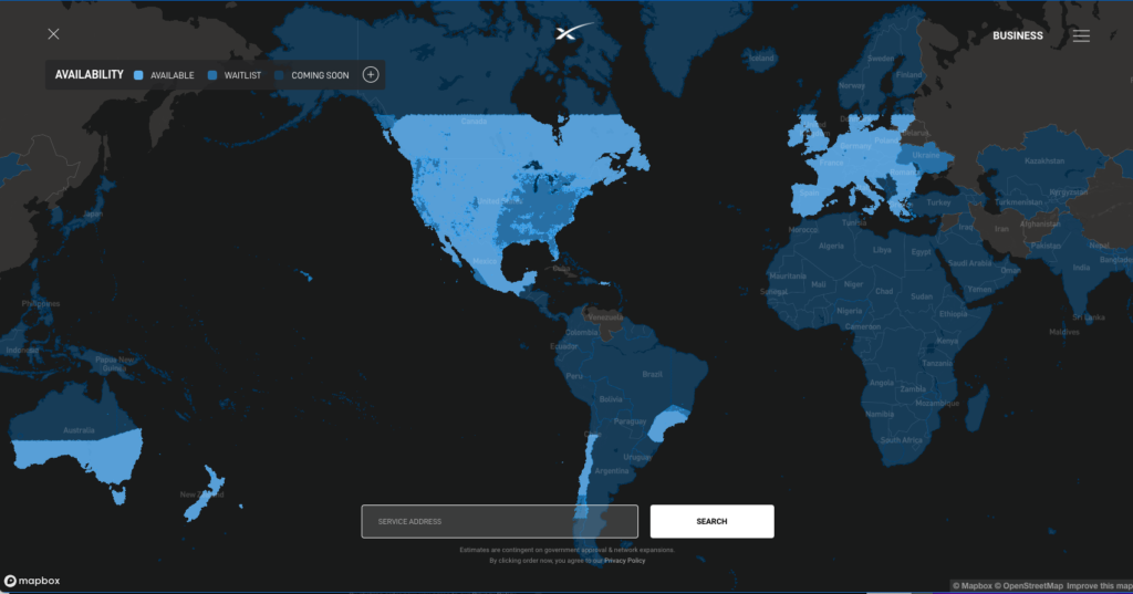 Starlink New Availability Map World View