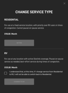 Starlink Change Service Type