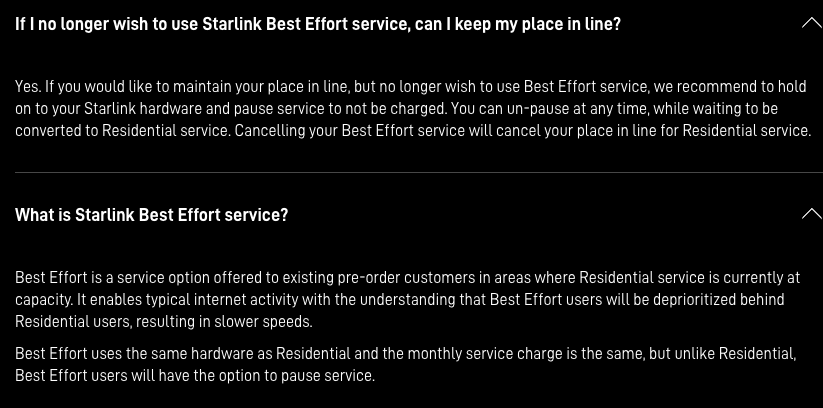 Starlink Best Effort Service