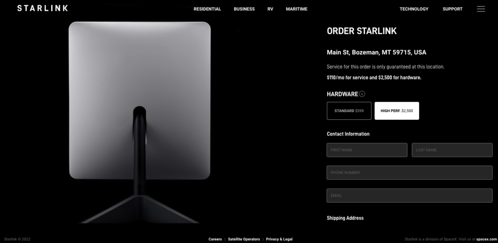 Starlink High Performance Order Page