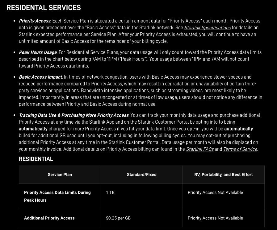 Starlink Residential Fair Use Policy