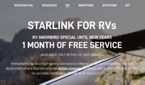 starlink rv snowbird promotion free month service