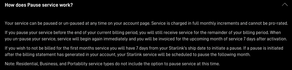 Starlink RV pause service starlink pause service