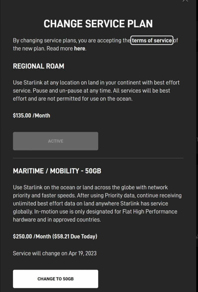 Starlink Mobility - 50GB plan