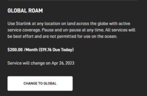 Starlink Change Service Plan (Global Roam)