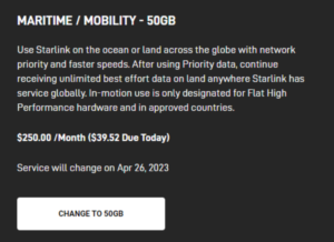 Starlink Change Service Plan (Maritime / Mobility - 50GB)