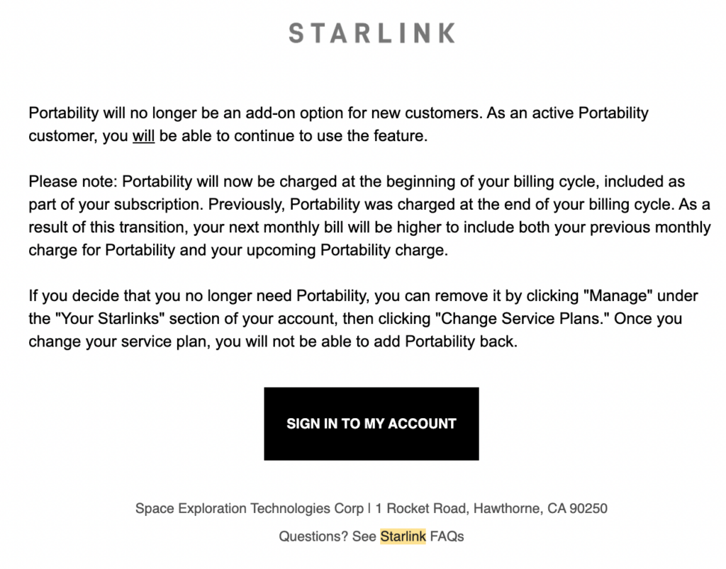 starlink portability email
