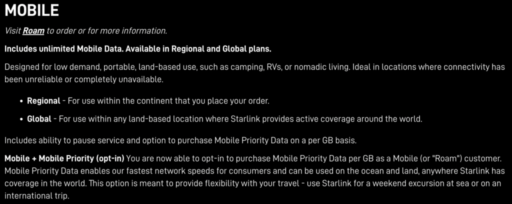 Starlink Mobile Plan - May 2023