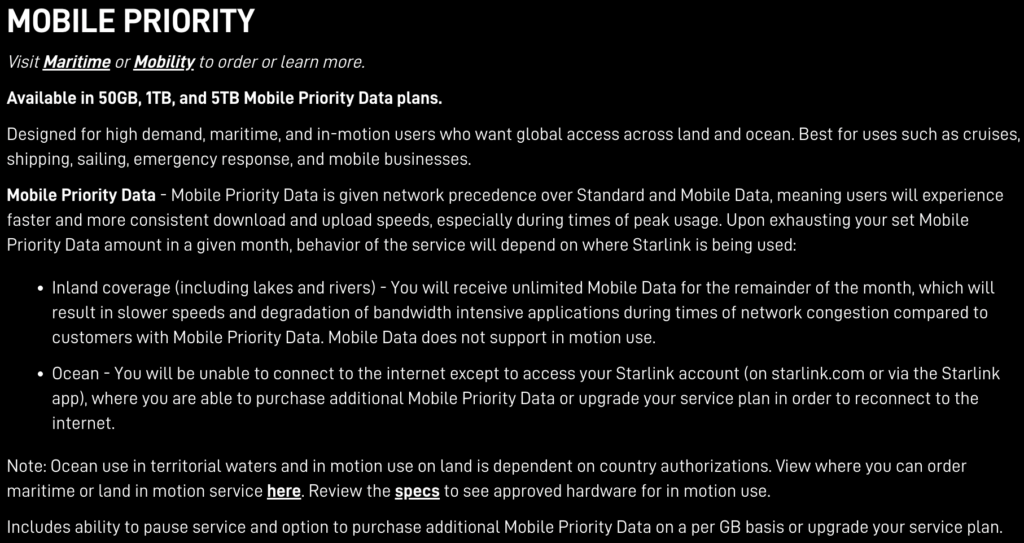 Starlink Mobile Priority Plan - May 2023