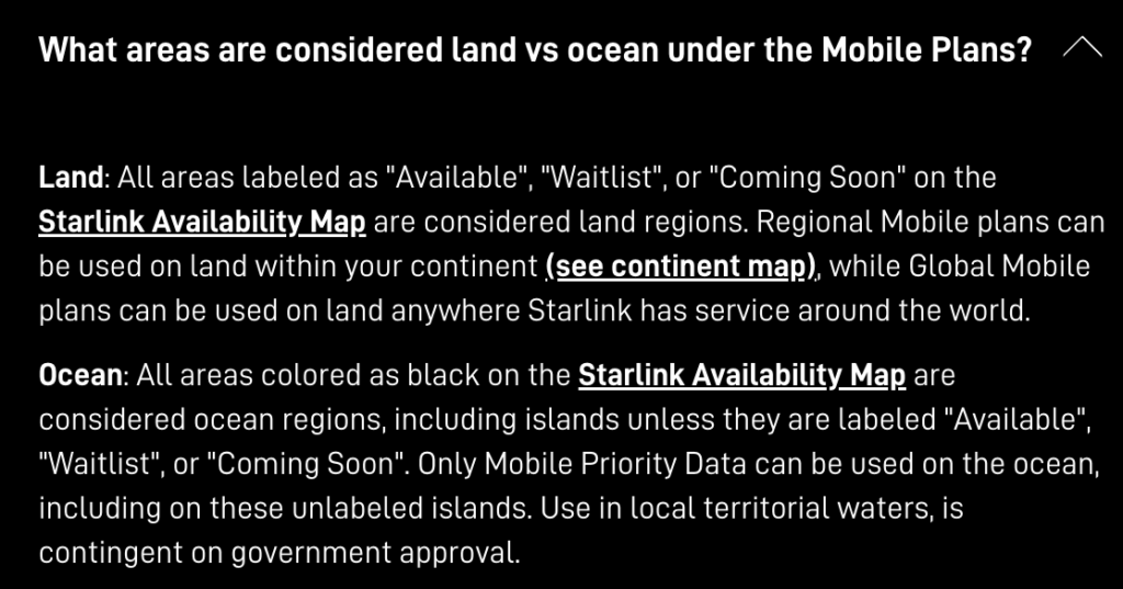 starlink ocean data definition