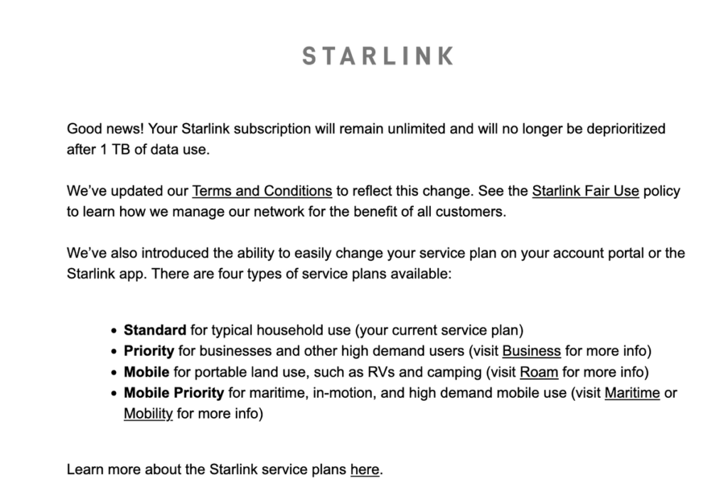 starlink standard letter