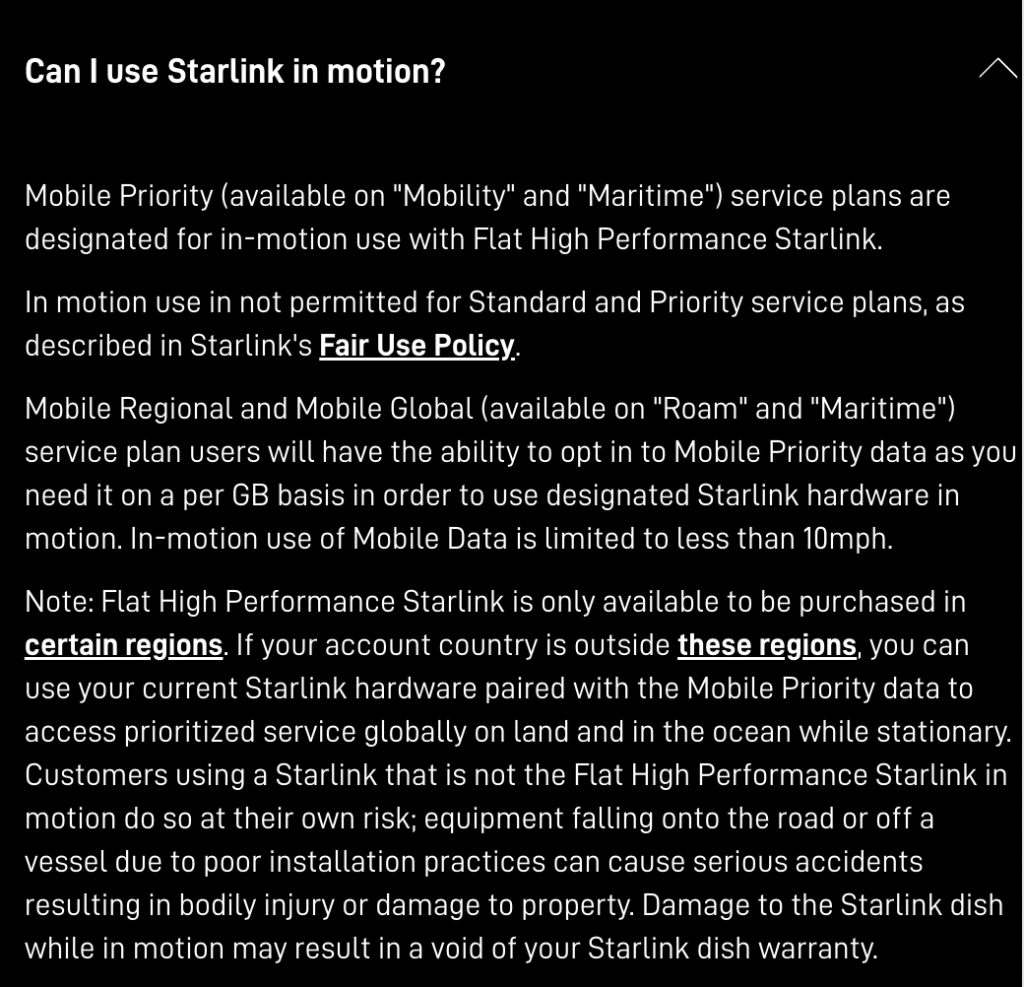 starlink in motion faq