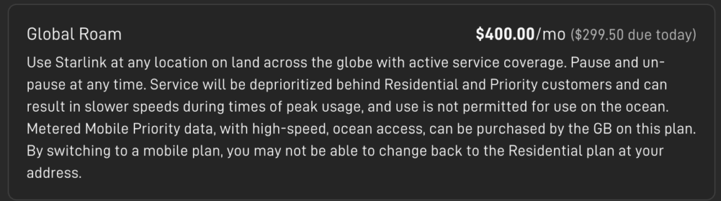 starlink global roam