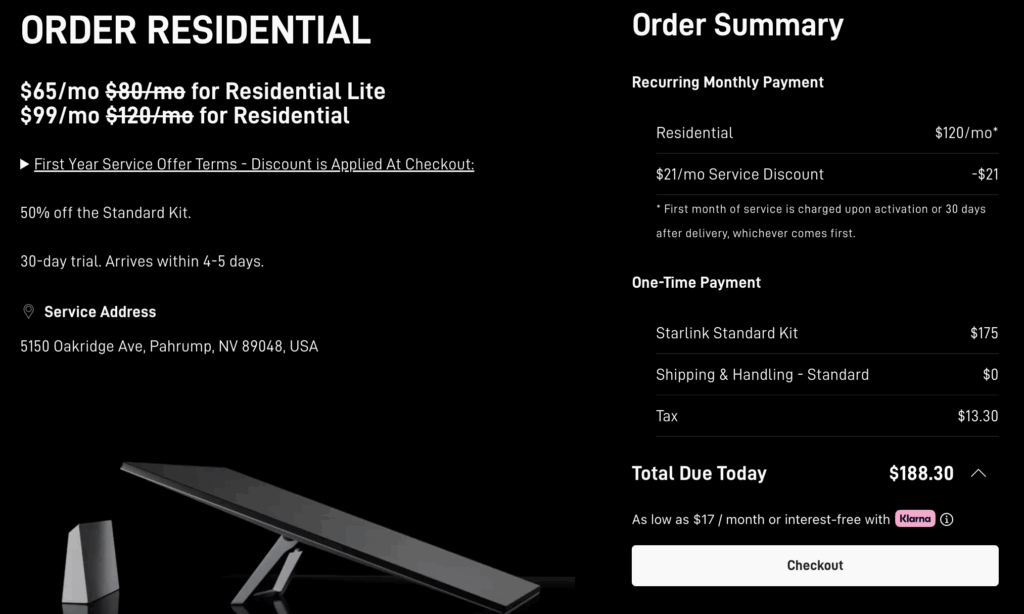 starlink standard discount and residential discount