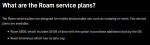 starlink screenshot roam 10gb plan no longer on support site